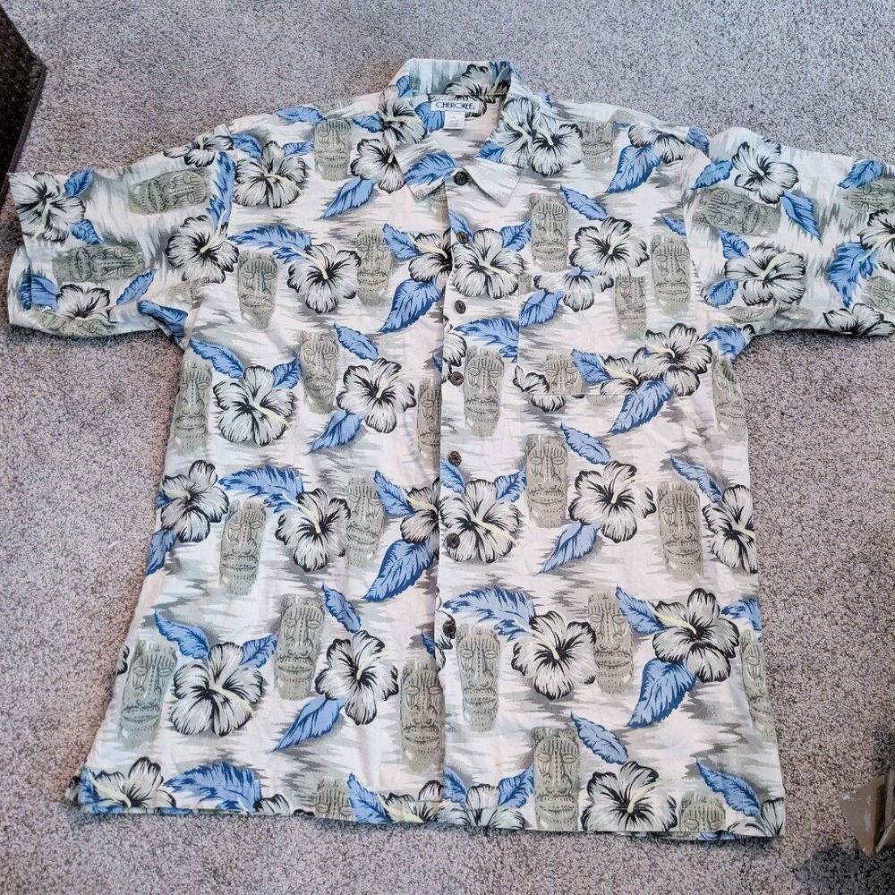 Mens Cherokee Hawaiian all over print Shirt Tiki Mask Print size XL
